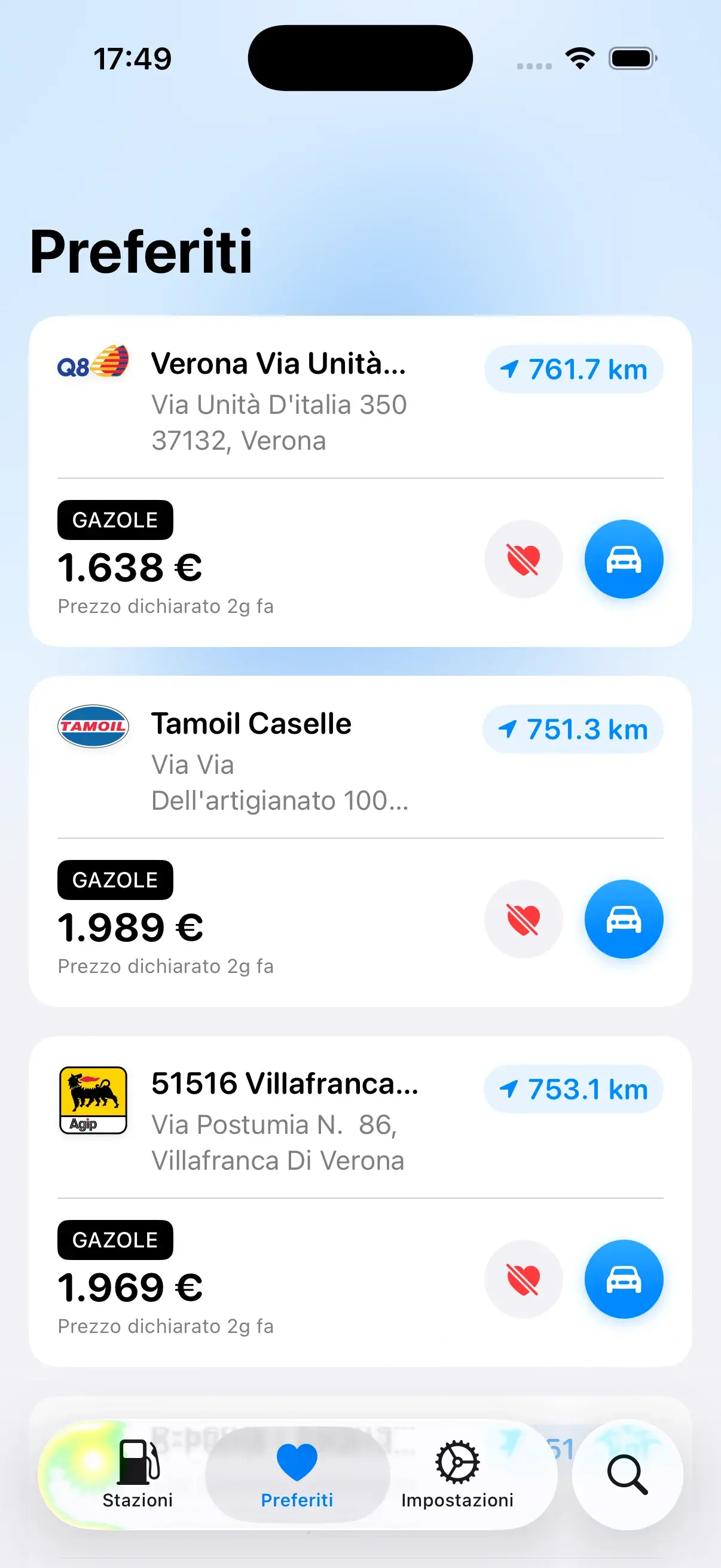 Elenco dei distributori preferiti in Gazolina
