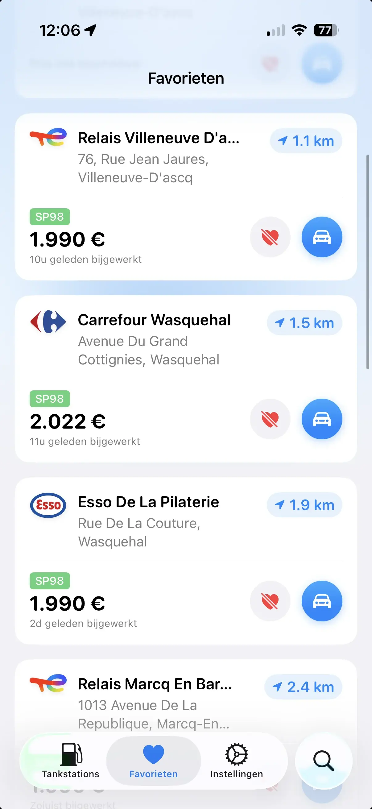 Lijst met favoriete tankstations in Gazolina